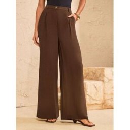 Love & Roses Love & Roses Linen Blend Wide Leg Trousers Brun FR 38 (EU 36)
