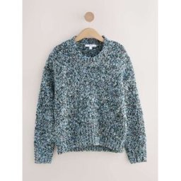 Next Pull en maille torsadée avec laine bleu L Regular (FR 46-48)