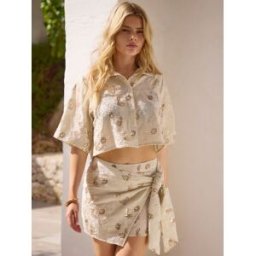 South Beach South Beach Floral Sequin Embroidered Wrap Mini Skirt crème FR 44 (EU 42)