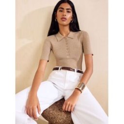 Friends Like These Friends Like These Haut Henley en maille à manches courtes avec col Brun FR 48 (EU 46)