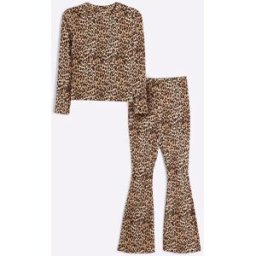 River Island River Island Leopard Print Long Sleeve T-Shirt and Trousers Set Brun FR 42 (EU 40)