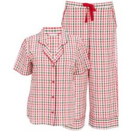 Cyberjammies Cyberjammies Seersucker Check Short Sleeve Cropped Pyjamas Set rouge FR 46 (EU 44)