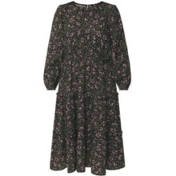 M & Co M & Co Petite Ditsy Ruffle Insert Long Sleeve Dress Noir FR 38 Petite (EU 36 P)