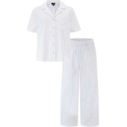 Pour Moi Pour Moi Stretch Cotton Broderie Trim Short Sleeve Revere Pyjamas Set pâle FR 50 (EU 48)