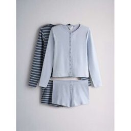 The Set The Set lot de 2 pyjamas courts côtelés doux à manches longues et shorts bleu XL (FR 50-52)