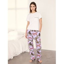 Chelsea Peers Chelsea Peers Starry Leopard Print Long Pyjamas Set violet FR 42 (EU 40)