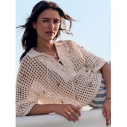 Next Polo en maille de coton à lacets crème M Regular (FR 42-44)