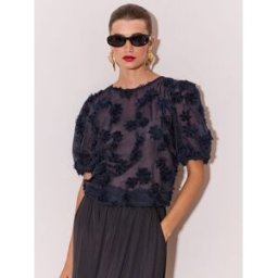 Lipsy T-shirt Lipsy texturé Fleuri 3D bleu FR 44 (EU 42)