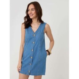 Threadbare Threadbare Waistcoat Denim Mini 100% Cotton Summer Dress bleu FR 40 (EU 38)