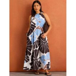 Live Unlimited Live Unlimited Floral Print Halter Neck Maxi Dress Brun FR 52 (EU 50)