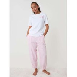 Threadbare Threadbare Stripe Seersucker Saint Tropez Graphic Print Pyjamas Set Rose FR 38 (EU 36)