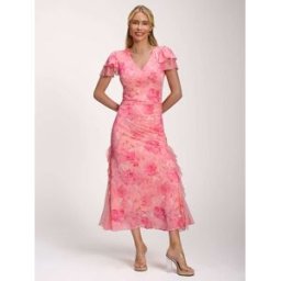 Jolie Moi Jolie Moi Lace Insert Mesh Midi Dress Rose FR 44 (EU 42)
