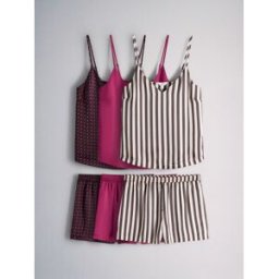 The Set Ensemble 3 Pack Débardeur en satin et pyjama court Brun XL (FR 50-52)