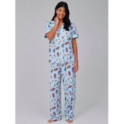 Loungeable Loungeable Pasta Food Graphic Short Sleeve Shirt And Trousers Button Through Pyjama Set bleu M (FR 42-44)