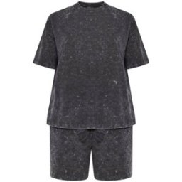 Yours Curve Yours Curve Acid Wash Sweat Top & Short Set Gris FR 46 (EU 44)
