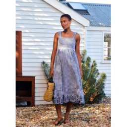 Jojo Maman Bébé JoJo Maman Bébé Shirring Gingham Maternity Midi Dress bleu L (FR 46-48)