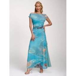 Jolie Moi Jolie Moi Lace Insert Ruched Mesh Maxi Dress bleu FR 48 (EU 46)