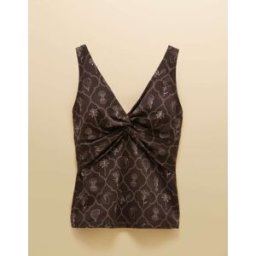 Joules Joules Knot Front V-Neck Tummy Control Tankini Top Brun FR 40 (EU 38)