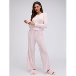 Boux Avenue Boux Avenue Striped Pointelle Long Pyjamas Set Rose FR 44 (EU 42)