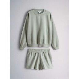 The Set Ensemble sweat-shirt à col rond et short coordonné vert L (FR 46-48)