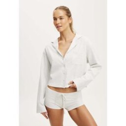 Cotton On Cotton On Dreamy Soft Boxy Shirt & Tie Micro Shorts Gris S (FR 38-40)