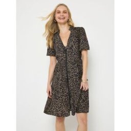 SCAMP & DUDE SCAMP & DUDE Zip Front Short Tiered Dress with Wild Leopard and Lightning Bolt Brun FR 44 (EU 42)
