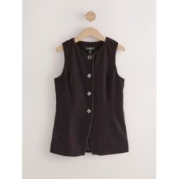 Next Gilet boutonné à Col rond en velours Brun FR 38 Tall (EU 36 T)