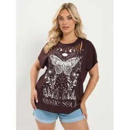 Yours Curve Yours Curve Placement Laser Cut T-Shirt Brun FR 52-54 (EU 50-52)