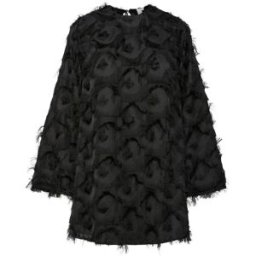 Y.A.S Y. A.S Y. A.S Fringe Texture Long Sleeve Mini Dress Noir FR 40 (EU 38)