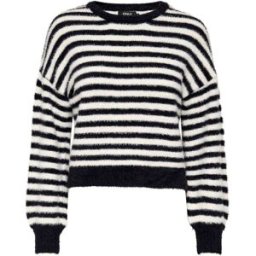 ONLY ONLY Stripe Fluffy Round Neck Jumper Noir FR 42-44 (EU 40-42)