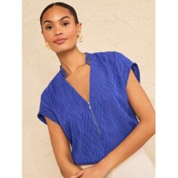 Love & Roses Love & Roses Roll Sleeve Zip Front Blouse bleu FR 50 (EU 48)