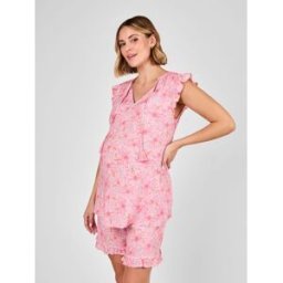 Jojo Maman Bébé JoJo Maman Bébé Floral Patterned Frill Sleeve Maternity Blouse Rose M (FR 42-44)