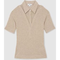 Reiss Reiss Shona Collar-Insert Jersey-Knit Top with Wool naturel M (FR 42-44)