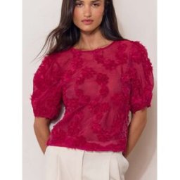 Lipsy T-shirt Lipsy texturé Fleuri 3D rouge FR 40 (EU 38)