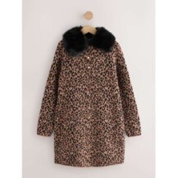 Next Robe pull courte en maille à col en fausse fourrure Brun L Tall (FR 46-48)