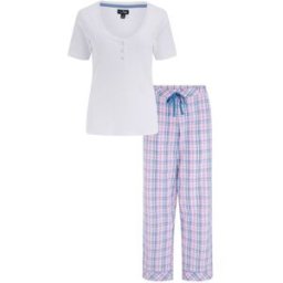 Pour Moi Pour Moi Ribbed Henley T-Shirt & Seersucker Trousers Pyjamas Set Rose FR 42 (EU 40)