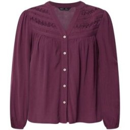 M & Co M & Co Petite Crochet Insert Long Sleeve Blouse violet FR 48 Petite (EU 46 P)