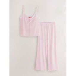 Boux Avenue Boux Avenue Striped Ribbed Long Pyjama Set Rose FR 42 (EU 40)