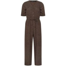 M & Co M & Co Petite Short Sleeve Printed Jumpsuit Brun FR 38 Petite (EU 36 P)