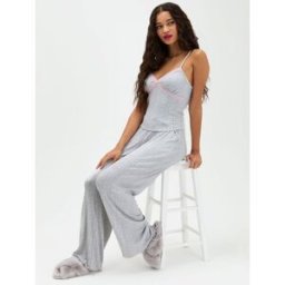 Boux Avenue Boux Avenue Pointelle Lace Long Pyjamas Set Gris FR 44 (EU 42)