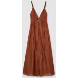 Reiss Reiss Alexia Double-Tie Plunge Maxi Dress with Linen Brun FR 36 (EU 34)