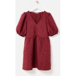 Oliver Bonas Oliver Bonas Floral Jacquard V-Neck Puff Sleeve Mini Dress rouge FR 38 (EU 36)
