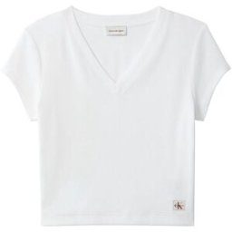 Klein Calvin Klein Slim Ribbed Cotton V-Neck T-Shirt pâle S (FR 38-40)