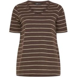 Yours Curve Yours Curve V-Neck Stripe T-Shirt Brun FR 50 (EU 48)