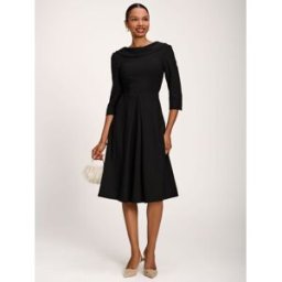 Jolie Moi Jolie Moi Roll Neck ¾ Sleeve Midi Dress Noir FR 40 (EU 38)