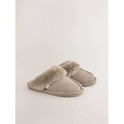 Next Chaussons mules en daim doublés de fausse fourrure Brun Grand