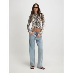 River Island River Island Long Sleeve Leopard Print Ribbed Button Front Top crème M (FR 42-44)