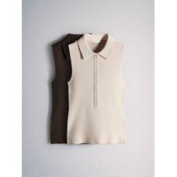 The Set Ensemble 2 Gilets polo côtelés en maille crème S (FR 38-40)