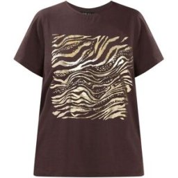 Yours Curve Yours Curve Placement Set In Sleeve Zebra Foil T-Shirt Brun FR 56-58 (EU 54-56)