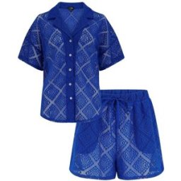 Pour Moi Pour Moi Free Spirit Crochet Co-Ord Shirt & Shorts Set bleu FR 40 (EU 38)